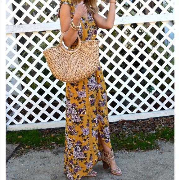 American Eagle Floral printed Yellow Maxi Dress with Slip - Picture 5 of 17